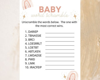Mezcla de palabras para baby shower boho rosa