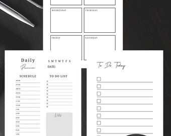 Paquete de planificador imprimible/Planes semanales/Lista de tareas pendientes/Planificador diario/Descarga instantánea/Planificador simple/Organizador minimalista