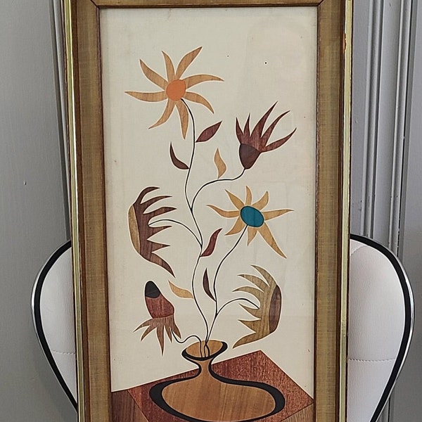 Vintage mid century atomic Robert Lyons wall hanging with frame.