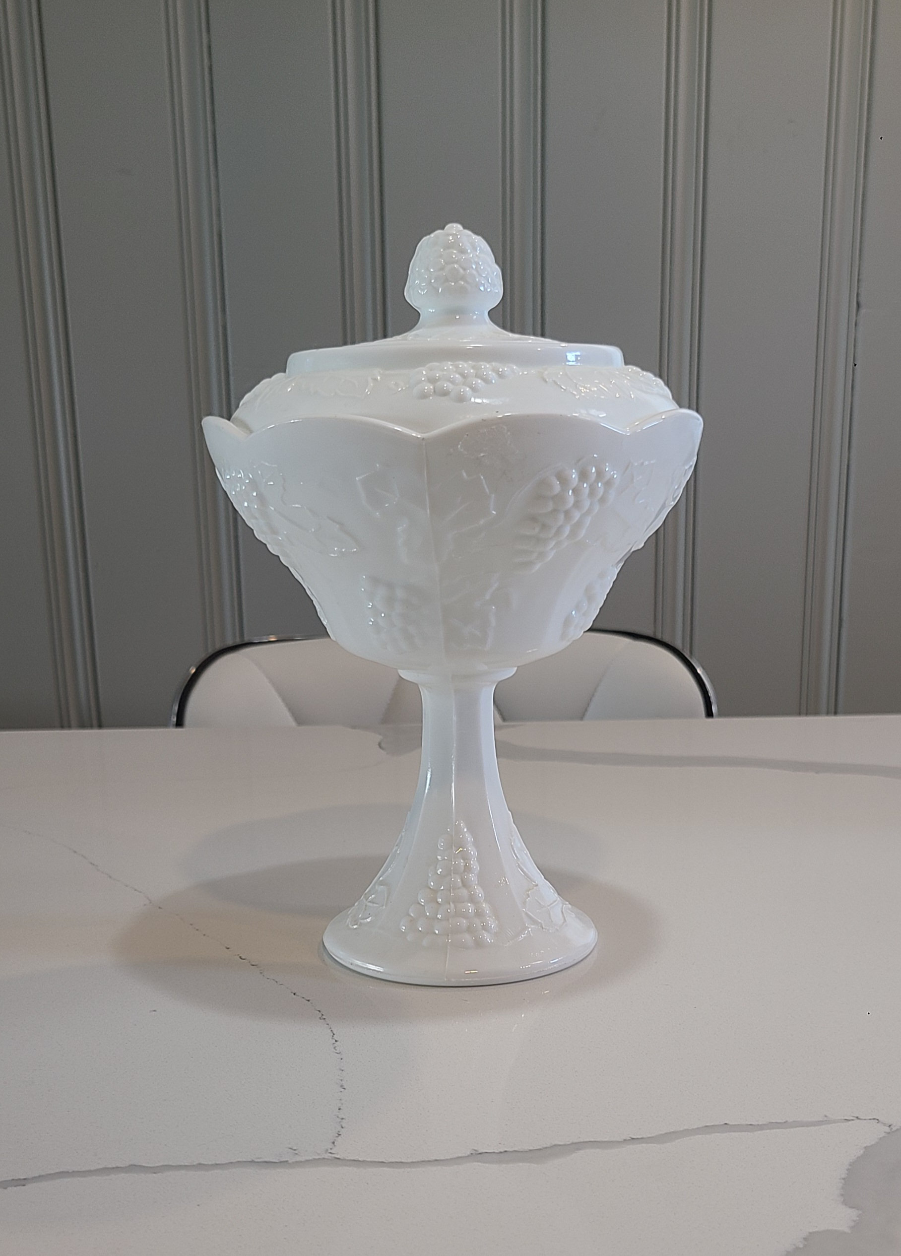 Vintage White Milk Glass Candy Dish Stand With Lid Etsy