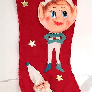 Rare Vintage Mid Century Pixie Christmas Stocking