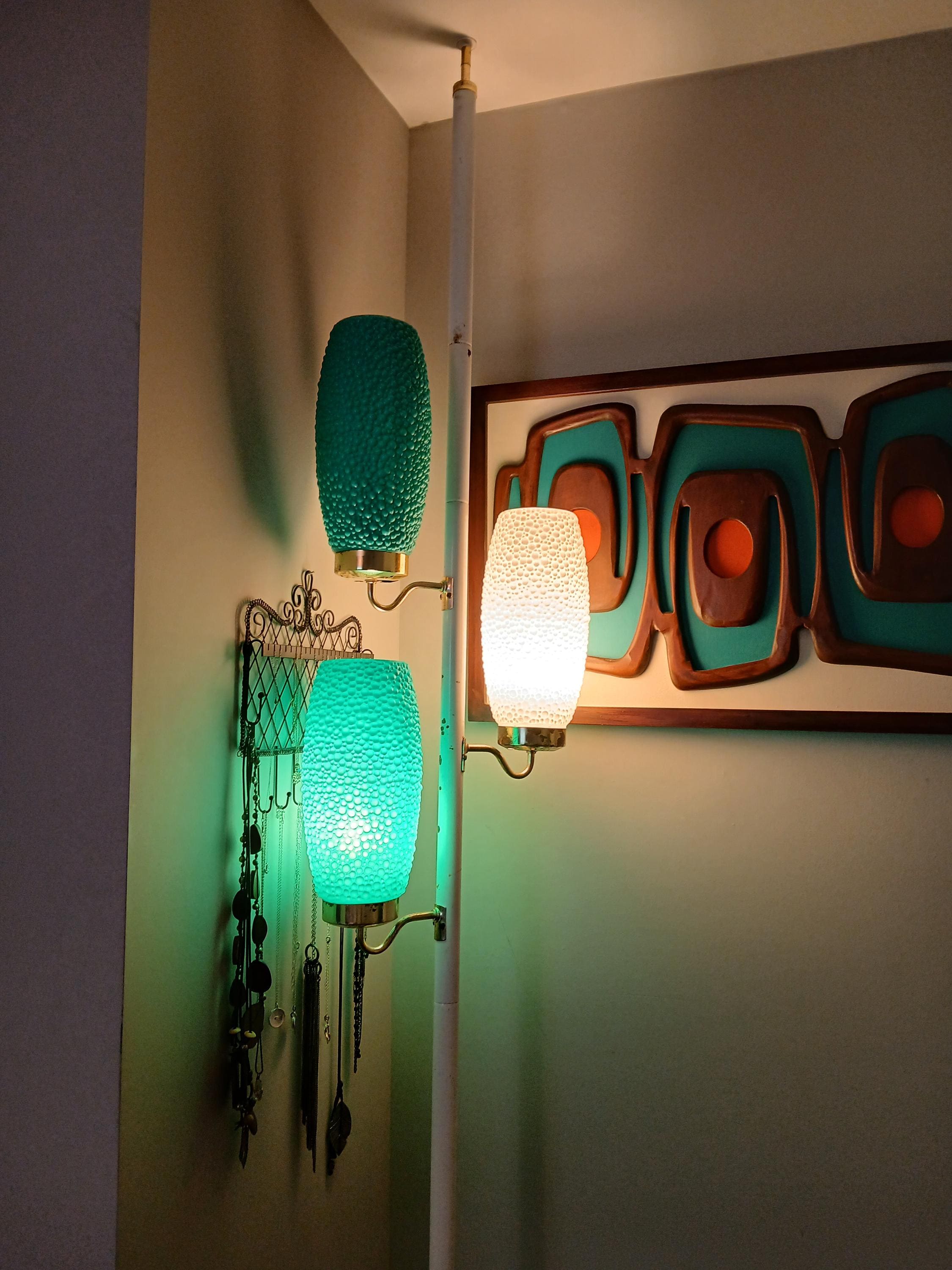 5 Vintage Smoke Glass Lamp Light Shade MCM tension pole sconce or