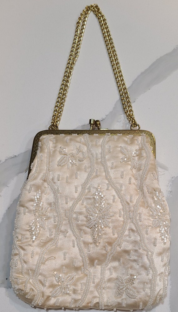 Vintage white with pearls purse - image 1
