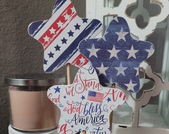 Ready to Ship! Wooden 4th of July Stars, Stars and stripes wood stars, tiered tray decor, rustic decor, patriotic farmhouse decor