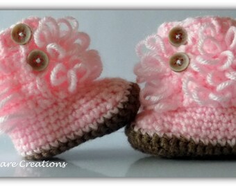 0-6 Months Loop Boots, Furrylicious Boots, Baby Booties, Crochet Booties, Baby Boots, Crochet Shoes, Baby Shoes