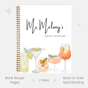 Custom Cocktail Recipe Book Cute Watercolor Mixology Book with Blank Recipe Pages image 1