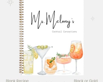 Custom Cocktail Recipe Book | Cute Watercolor Mixology Book with Blank Recipe Pages