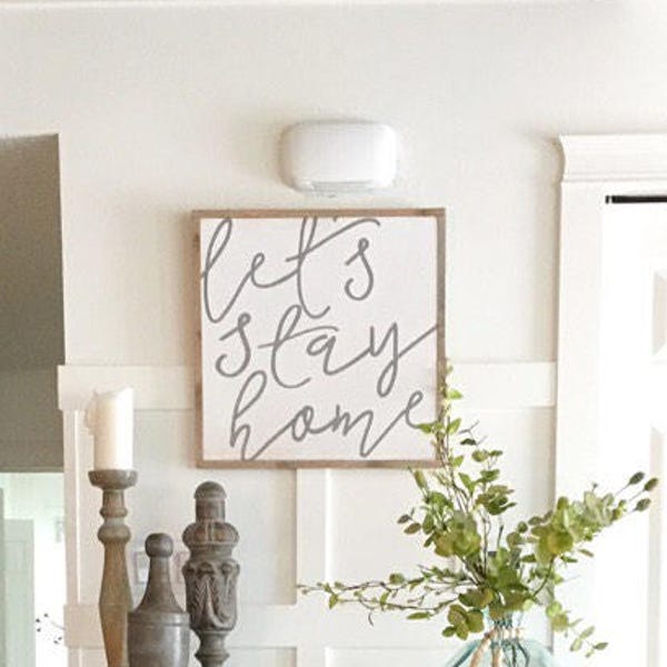 Large wall art / signs / love quotes / modern art / wall decor / home decor / life quotes sayings / lets stay home framed wood art