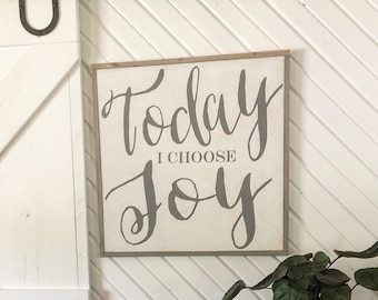 Large wall art / home decor / signs / wall hanging / inspirational quotes / wall decor / nursery / Today I choose Joy Framed wood sign