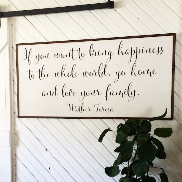 Wall hanging / Home decor / wall decor / quotes to live by / sign / mother teresa if you want to find happiness distressed framed  wood sign