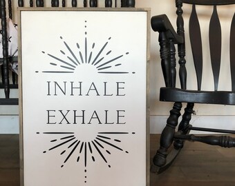 Inhale Exhale framed wall art / Home decor signs / Relax wall decor / Bedroom wall decor / Wood sign / Large wall art / modern interior