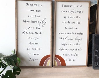 Home decor / wall hanging / signs / large wall art / Somewhere over the rainbow collection Framed wood signs
