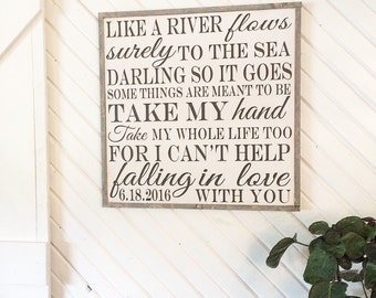 Gifts for her / Signs / Customizable art / Love quotes / Wood art like a river flows I can't help falling in love with you framed wood sign