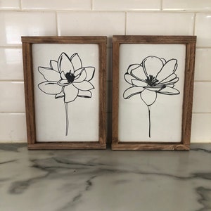 Home decor / wall hanging / signs / large wall art / Free hand flower stem collection Framed wood signs imagem 1