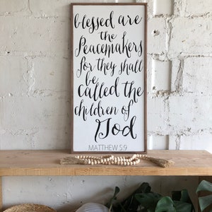 Wood signs / Bible verses / Inspirational art / Home decor / blessed are the peacemakers scripture framed distressed wood sign /
