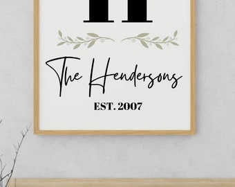 Family Name Sign / Personalized Printed Wood Monogram Family Name Sign With Established Date / Modern Name Sign / Farmhouse Sign