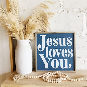 Jesus loves you framed wood sign / home decor Signs / Wall hanging / home decor / wall decor / Scripture Signs / Christian wall decor