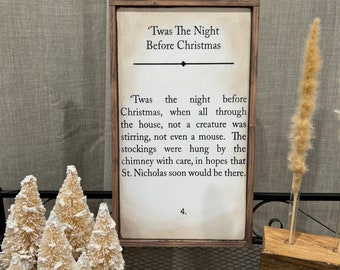 Twas the Night Before Christmas Sign / Book Page Sign / Wood Sign / Farmhouse Sign / Farmhouse Style / Christmas Decor / Rustic Sign