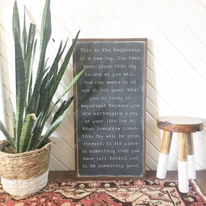 Large wall art / wall hanging / strong quotes / life quotes / signs / This is the beginning of a new day typewriter font framed wood sign