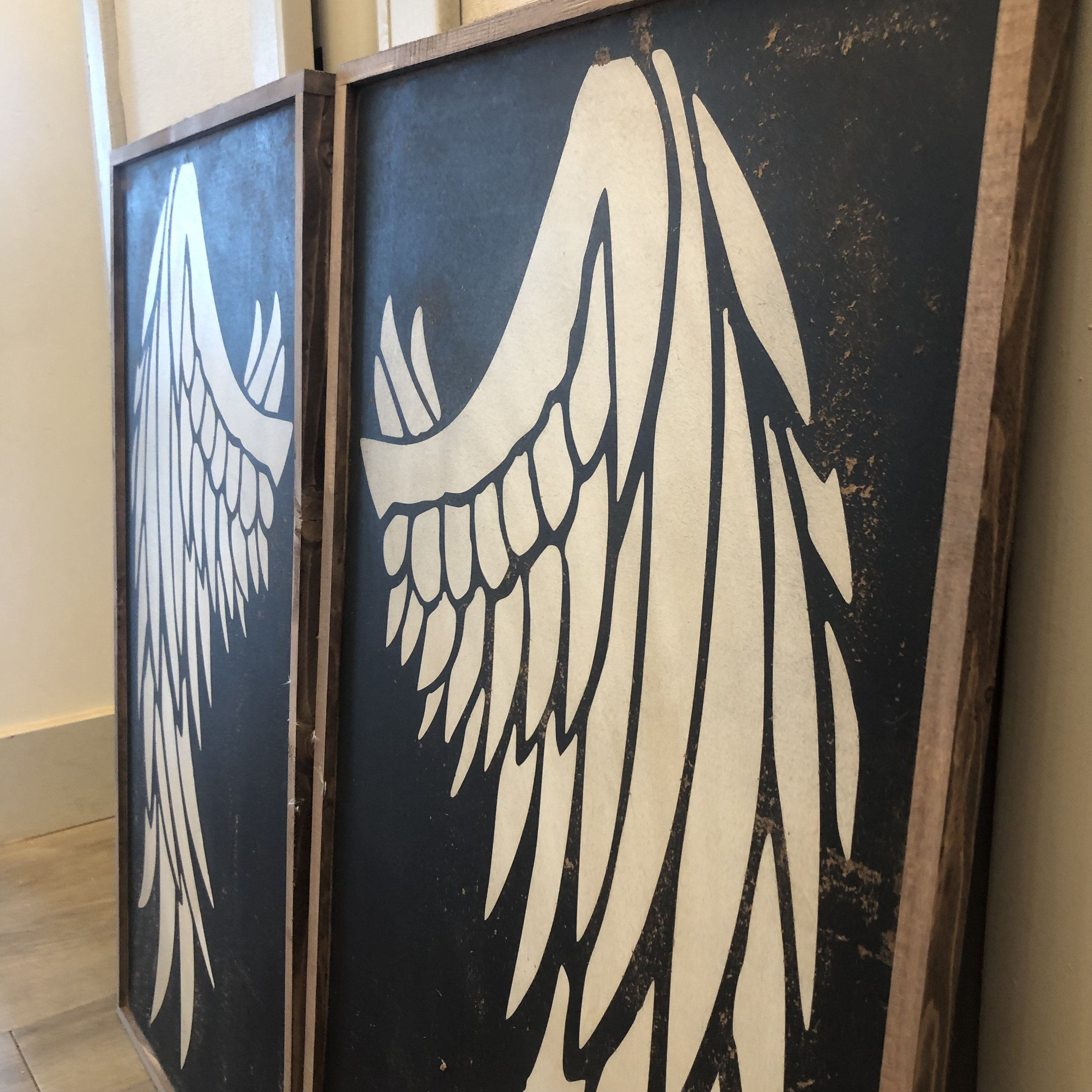 Winged Sign Set of 2 Angel Wings Wood Signs / Wings Wall Decor/ Living Room or ...