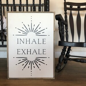inhale exhale framed wood sign boho home decor boho living room self care sign