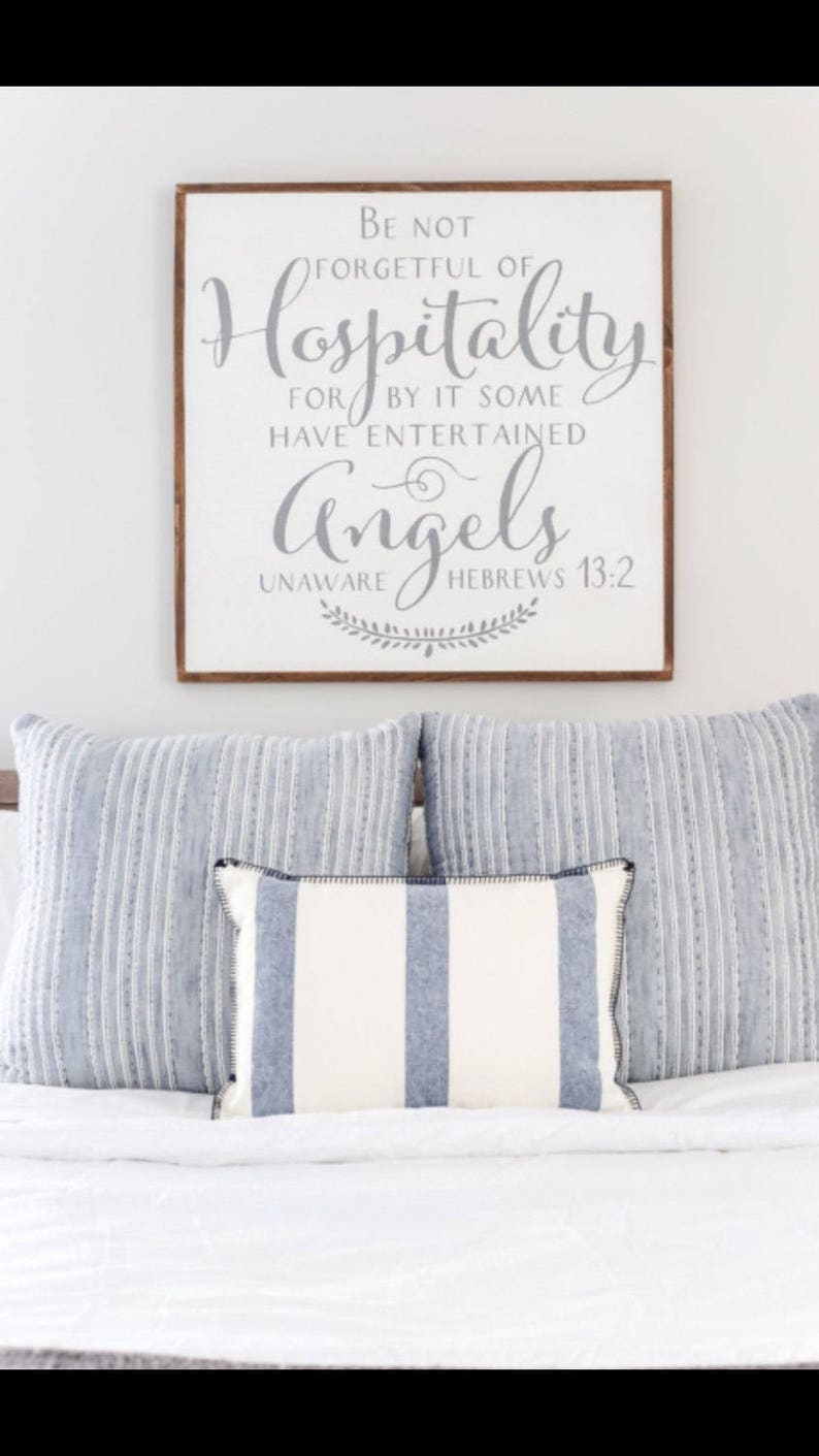 Be not forgetful of hospitality Hebrews 13:2 framed wall art / Wall Decor / Christian home decor / Scripture sign / Signs for above bed image 1