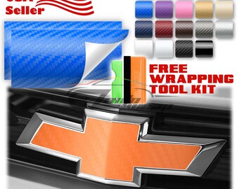 EZAUTOWRAP Free Tool Kit 2Pcs 5x10 Chevy Emblem Bowtie Pink Anodized Chrome Vinyl Wrap Sticker Decal Film Overlay Sheet