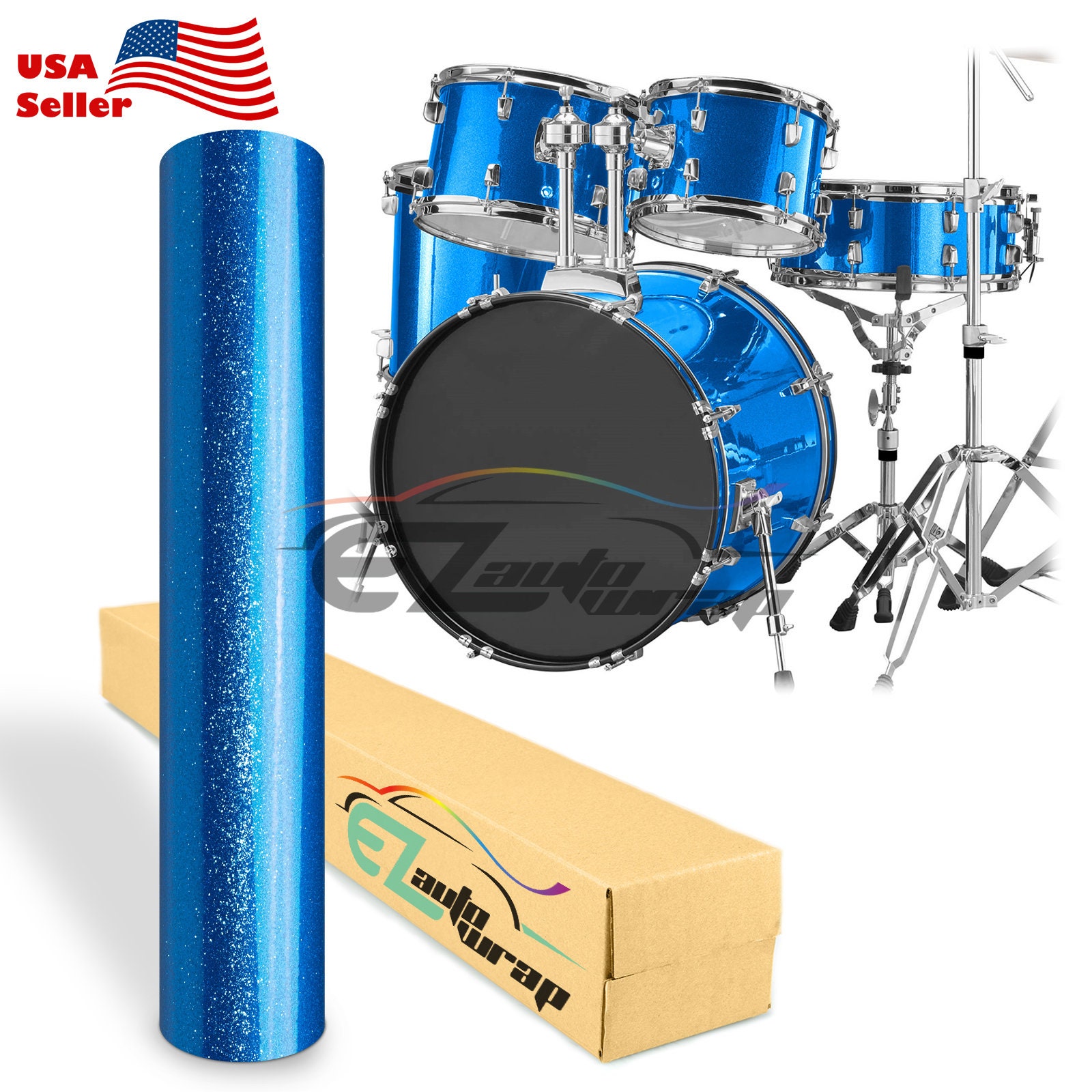 Drum Wrap Vinyl Kit Intense Blue Gloss Glitter Sparkle For Etsy