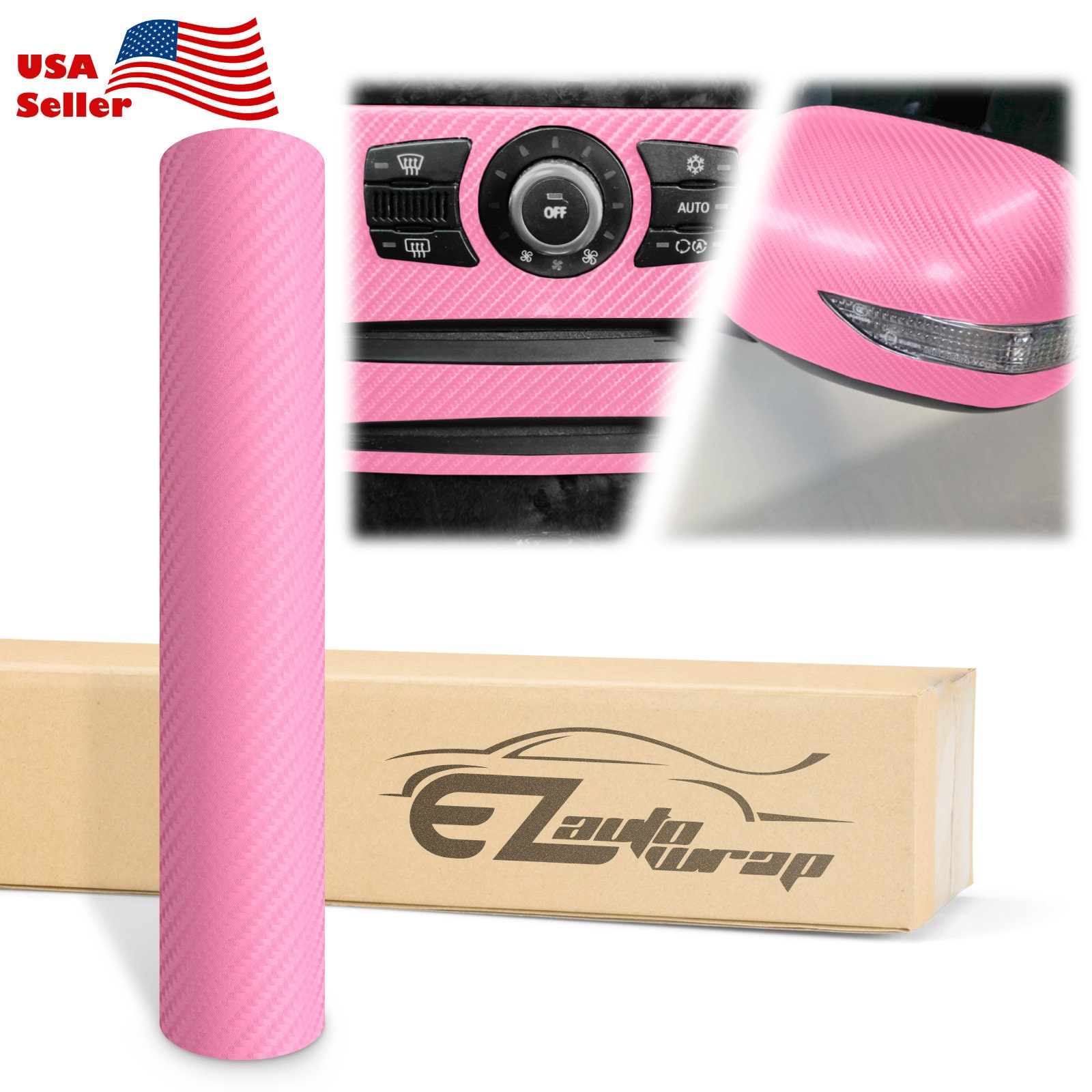Car Pink Carbon-Fiber Vinyl Wrap Sticker Interior Accessories