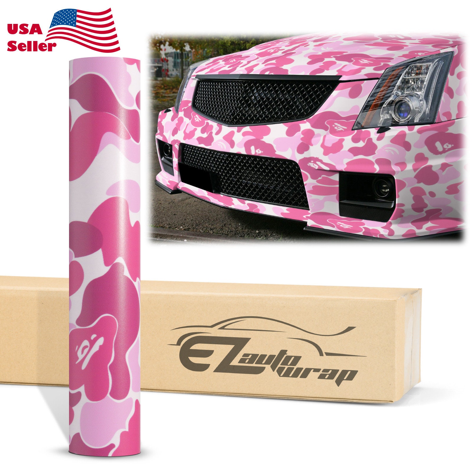 Vinilo adhesivo para coche con diseño de camuflaje, con canales de aire,  1500 x 150 cm, color rosa