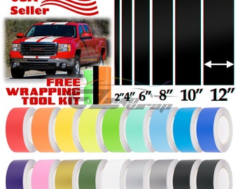 EZAUTOWRAP Free Tool Kit 6 Wide 10FT Long Matte Gray Racing Stripes Vinyl Wrap Rally Decals Stripe Sticker