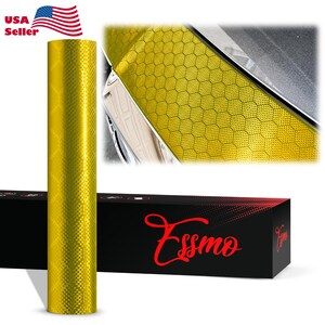ESSMO PET Liner Honeycomb Carbon Fiber Satin Golden Yellow Hex Texture Like Paint Vinyl Wrap Decal Car Vehicle Air Release Orange-peel Free