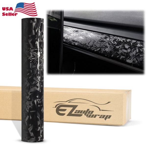 24K Chopped Forged Carbon Fiber Matte Black Vinyl Wrap Sticker Decal Bubble Free Air Release Car Vehicle DIY Film