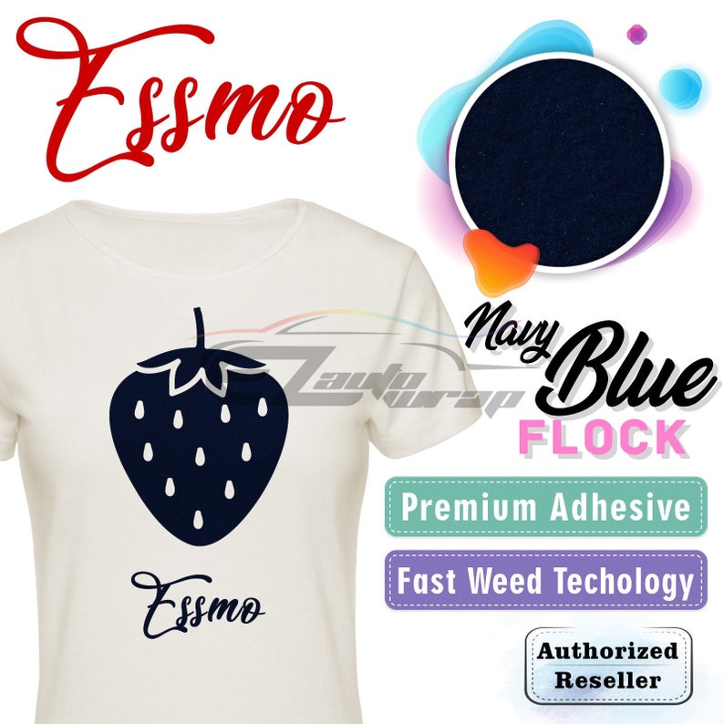 ESSMO\u2122 Navy Blue Flock Heat Transfer Vinyl HTV Easy To Weed Sheet Roll T-Shirt 20 Wide Iron On Heat Press DF11