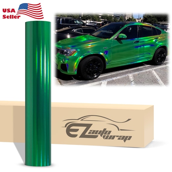 60\"x60\" (5FTx5FT) Holographic Blue Rainbow Neo Chrome Car Auto Motorcycle Vinyl Wrap Sticker Decal DIY Air Release Bubble Free Self Adhesive Peel And Stick Film Sheet Free Tool Kit
