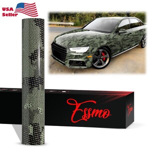 ESSMO PET Liner Camouflage Python Gloss Khaki Green Like Paint Vinyl Wrap Sticker Decal Car Vehicle Bubble Free Air Release Orange-peel Free