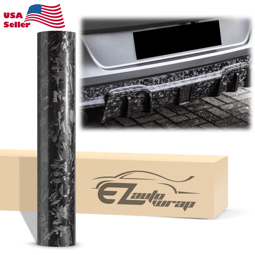 24K Chopped Forged Carbon Fiber Gloss Black Vinyl Wrap Sticker Decal ...
