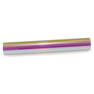 Pu&ograve; includere: Un rotolo di pellicola in vinile iridescente. La pellicola passa dal bianco al rosa, al viola e al giallo. Il rotolo &egrave; cilindrico e sembra essere fatto di un materiale flessibile.