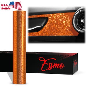 ESSMO PET Damascus Steel Forged Satin Lava Orange Carbon Fiber Like Paint CAMO Vinyl Wrap Decal Car Vehicle Air Release