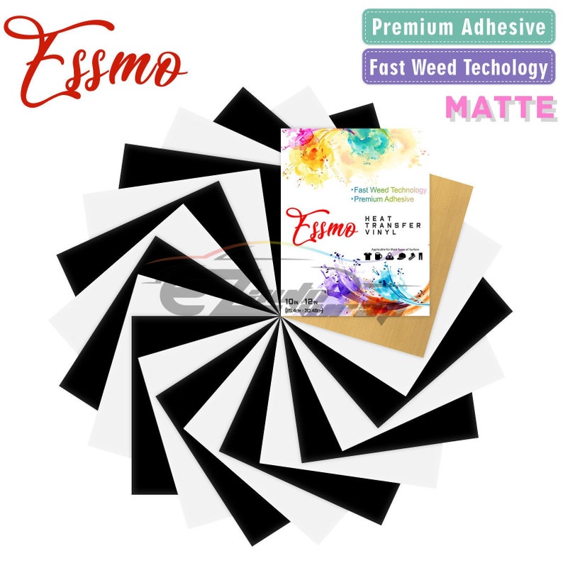 ESSMO\u2122 20Pcs Black White Heat Transfer Vinyl 12 x 10 Sheets T-Shirt HTV Iron On Heat Press Bundle Pack Set
