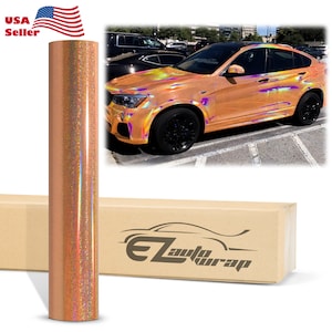 Holographic Glitter Orange Rainbow Chrome Gloss Vinyl Wrap Sticker Decal Bubble Free Air Release Car Vehicle DIY Film