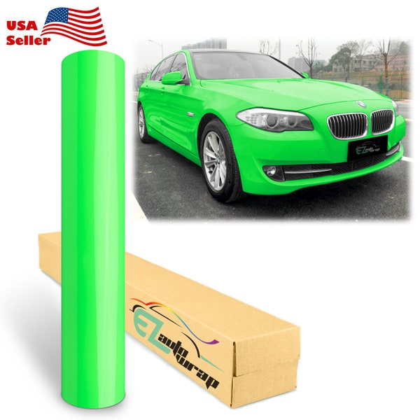 Gloss Fluorescent Green Vinyl Wrap Sticker Decal Bubble Free Air Release Car Vehicle DIY Film