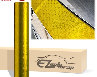 Honeycomb Carbon Fiber Satin Gold Hex Texture Vinyl Wrap Sticker Decal Bubble Free Air Release Car Vehicl