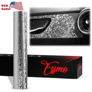 ESSMO PET Liner Damascus Steel Forged Gloss Silver Carbon Fiber Like Paint CAMO Vinyl Wrap Decal Car Vehicle Air Release Orange-peel Free