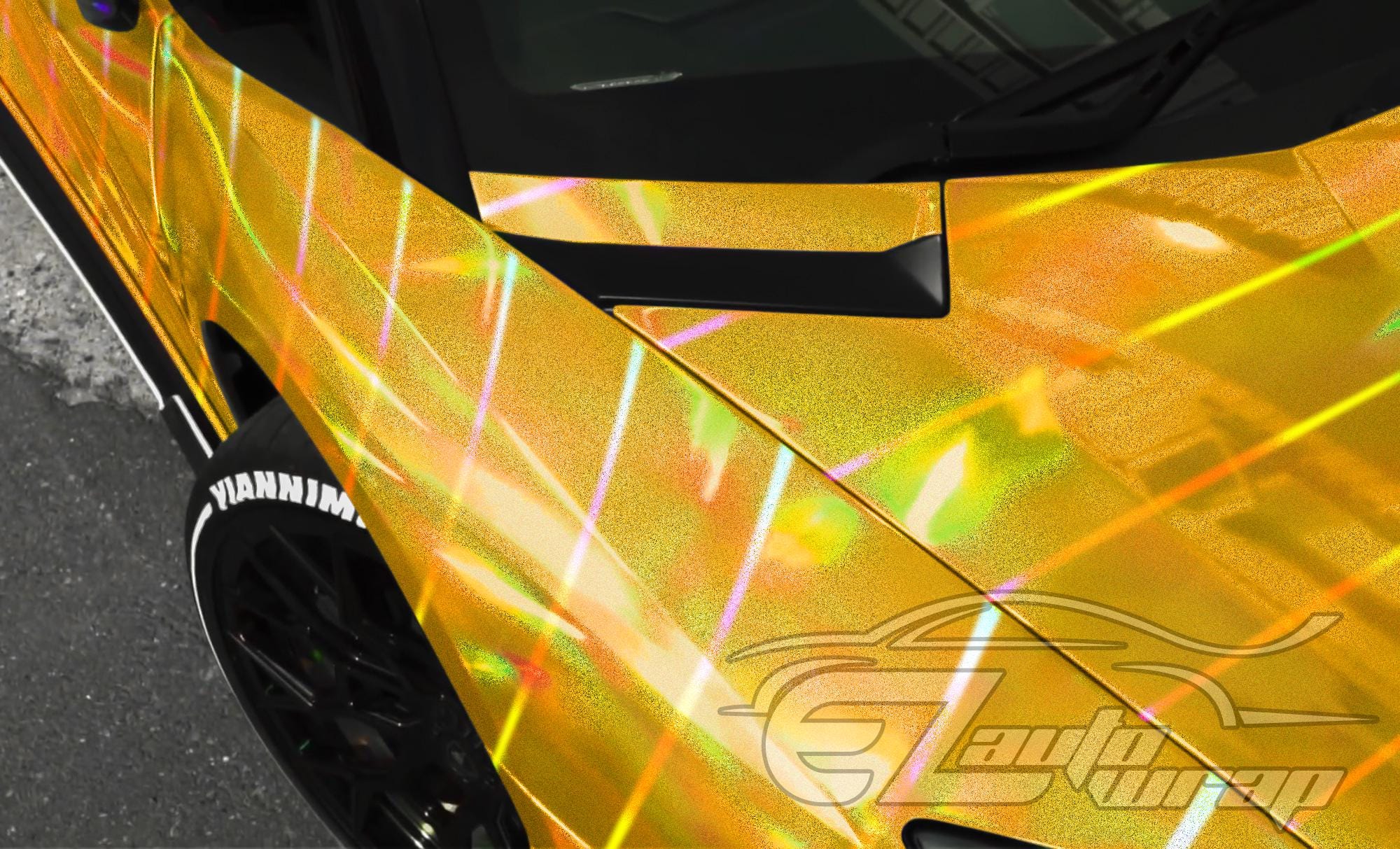 Holographic Glitter Gold Rainbow Laser Flip Chrome Gloss Vinyl