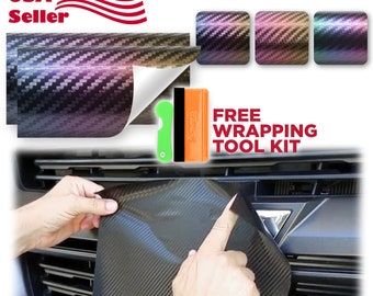2Pcs 5"x10" Chameleon Carbon Fiber Matte Texture Color Shift for Chevy Emblem Bowtie Car Vehicle Back Front Vinyl Wrap Decal Sticker Overlay