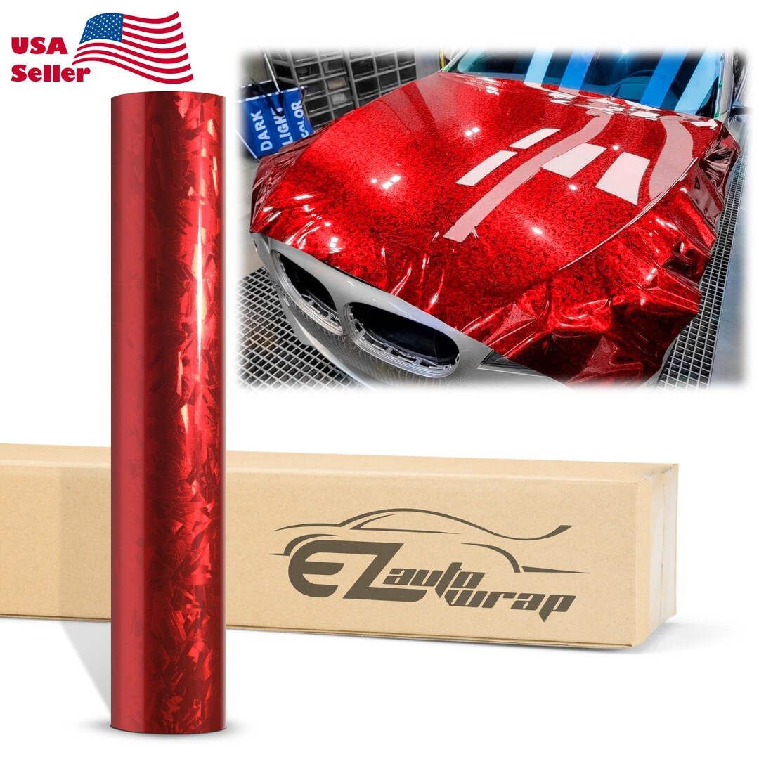 24K Chopped Forged Carbon Fiber Gloss Red Vinyl Wrap Sticker Decal ...