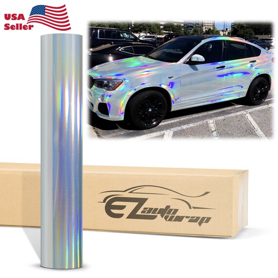 Ezautowrap holographic silver rainbow neo chrome car vinyl wrap vehicle on sale sticker decal
