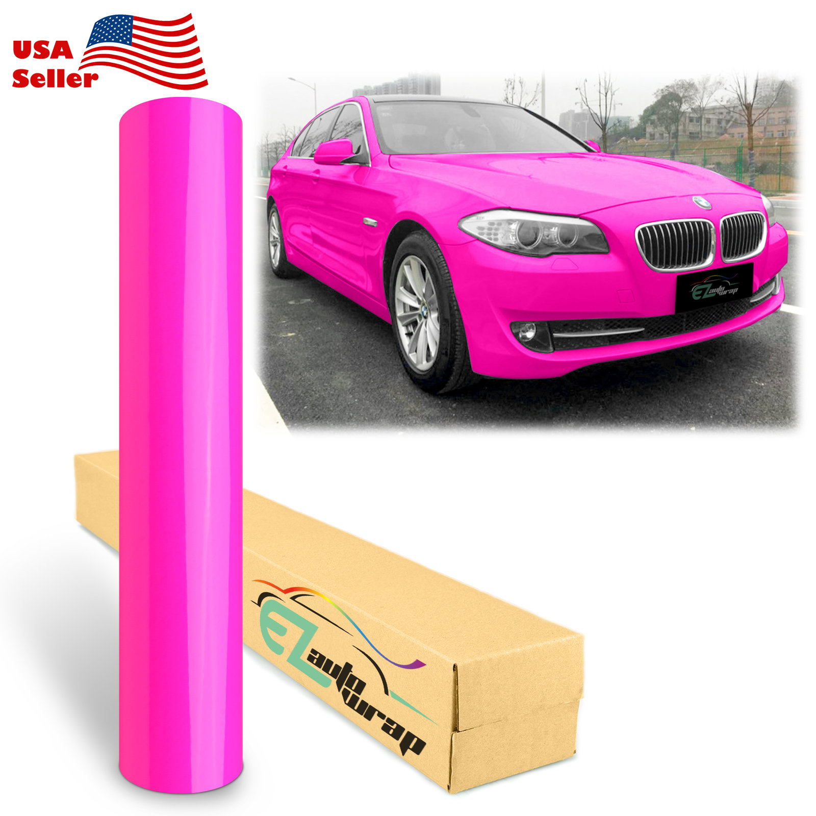 Gloss Fluorescent Pink Vinyl Wrap Sticker Decal Bubble Free Air Release Car  Vehicle DIY Film 