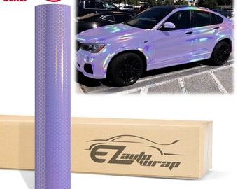 Hex Holographic Violet Purple Honeycomb Rainbow Gloss Chrome Vinyl Wrap Sticker Decal Bubble Free Air Release Car Vehicle
